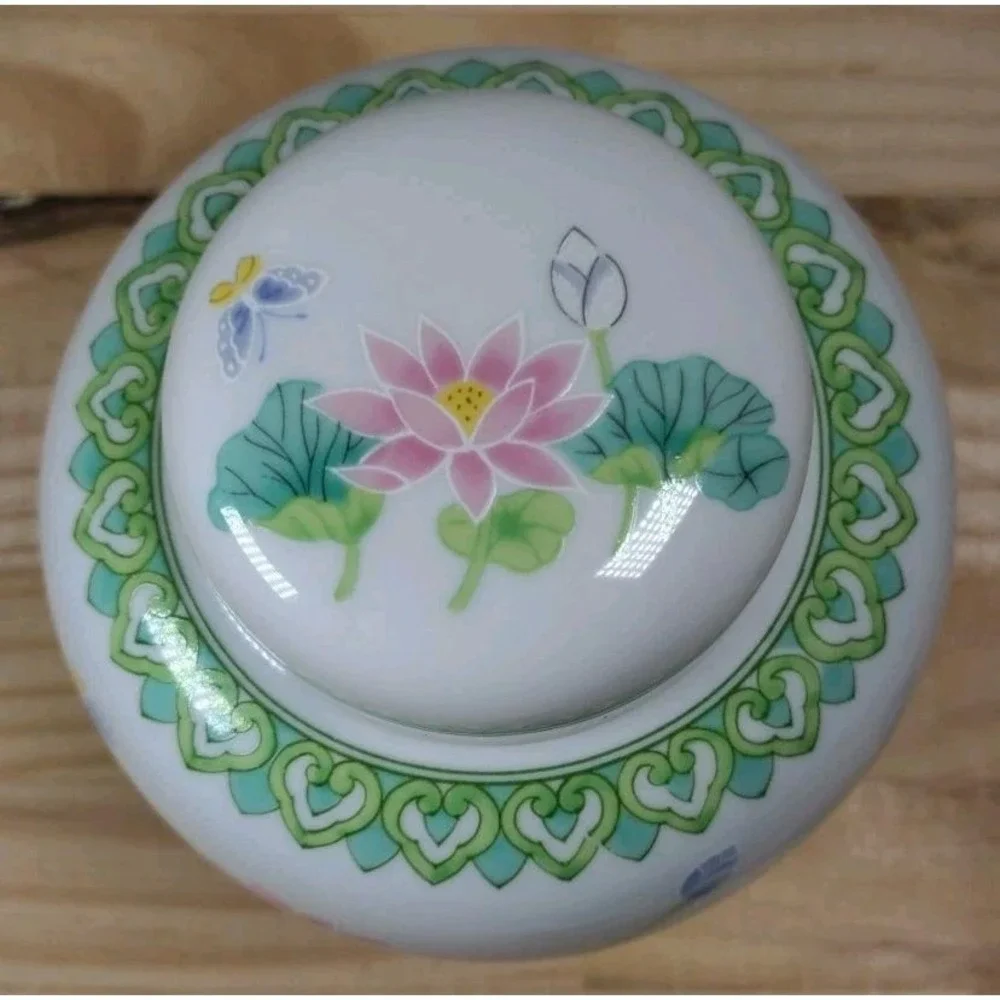 Vintage Otagiri Japanese Floral Ginger Jar Porcelain Lotus Garden Decor 6 Inch